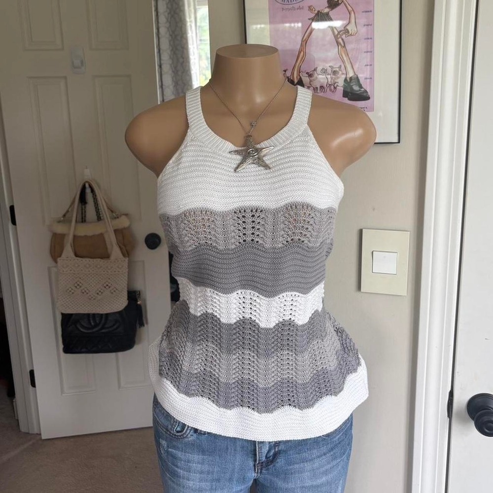 Y2K 2000s Crochet Knit Striped Tank Top